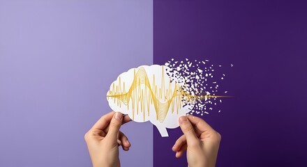 Symbolic Image of Mental Health with a Breaking Brain on a Split Background