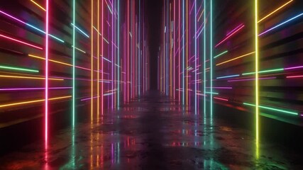 Vibrant tunnel of neon lights beckons - Powered by Adobe