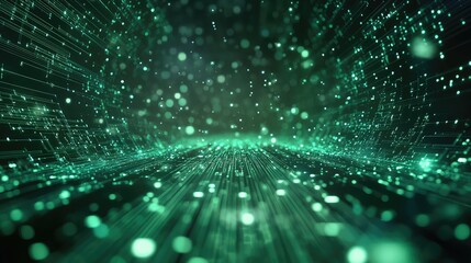 Digital data stream flowing through futuristic green network