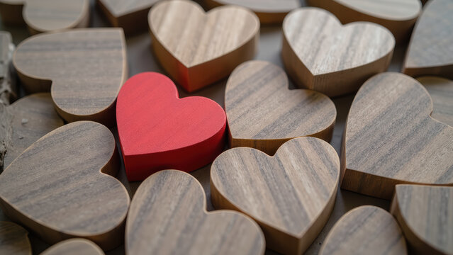 Wooden hearts red heart love decoration romantic handcrafted background texture wooden material gift celebration art design handmade unique - Powered by Adobe