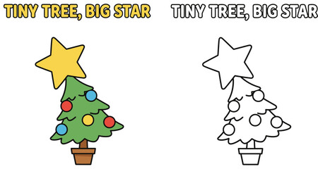Tiny Tree Big Star Simple Christmas Tree with a Large Star Topper Festive Holiday Decor Illustration