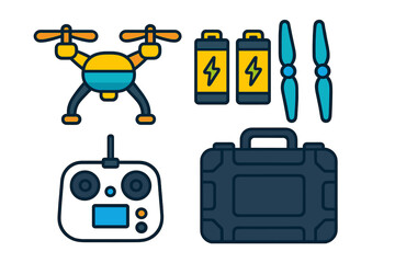 Professional quadcopter drone equipment set with remote control and accessories