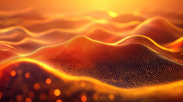Abstract digital waves forming glowing orange particle landscape - Powered by Adobe