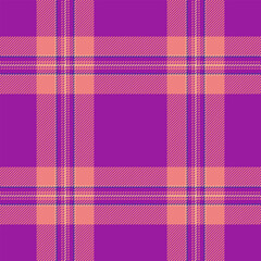 Indigo textile texture tartan, frame fabric seamless plaid. 40s pattern vector background check in purple and light coral colors.