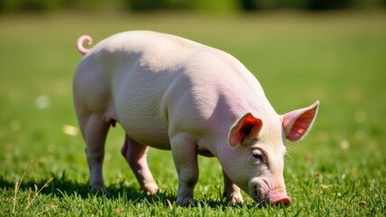 A pig standing on a lush green field, perfect for farm or animal-themed illustrations