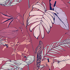 Floral seamless pattern. Tropical flowers background. Flourish tiled ornamental texture with flowers. Floral garden.