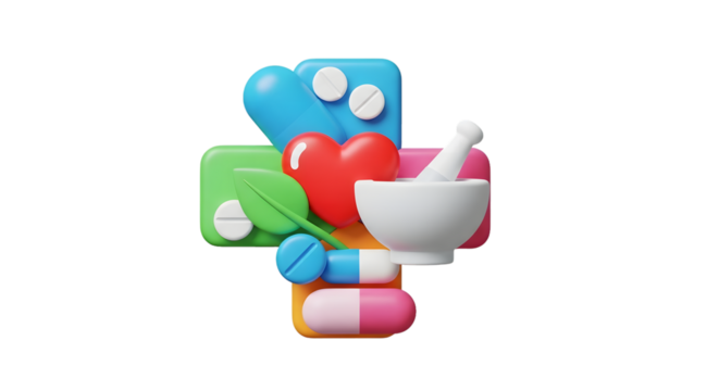 3D Medical Icons Forming a Cross Shape healthcare isolated on a transparent background