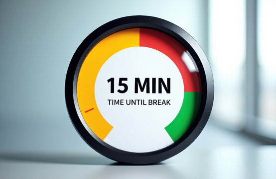A round timer with colored sections indicating time remaining before a break