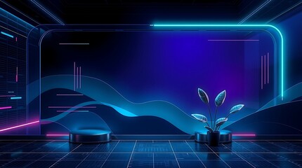 Abstract blue technology background with glowing laser lines and digital light wave design