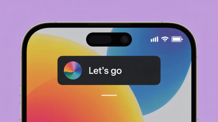 Phone screen with dynamic island showing "Let’s go" text in startup app interface
