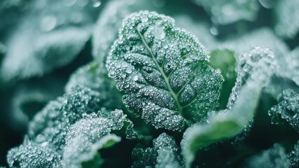 Close-up of a leafy green plant covered in glistening water droplets - Powered by Adobe