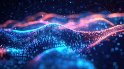 Digital data flowing blue and red particles