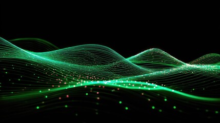 Digital data stream flowing in green waves