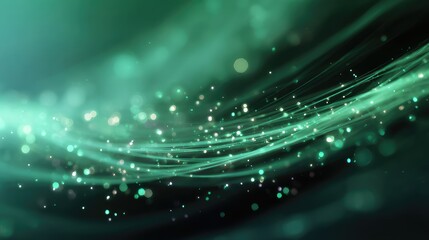 Flowing green light particles abstract background motion