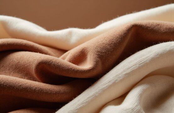 Soft fabric folds in warm neutral tones creating a cozy and inviting texture for interior or fashion design projects - Powered by Adobe