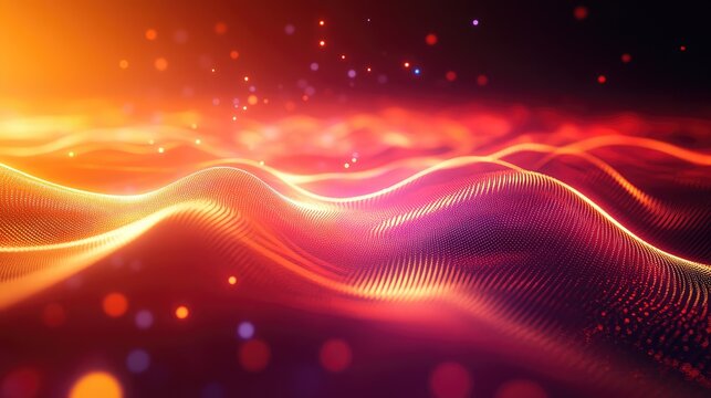 Flowing digital wave particles creating vibrant data visualization