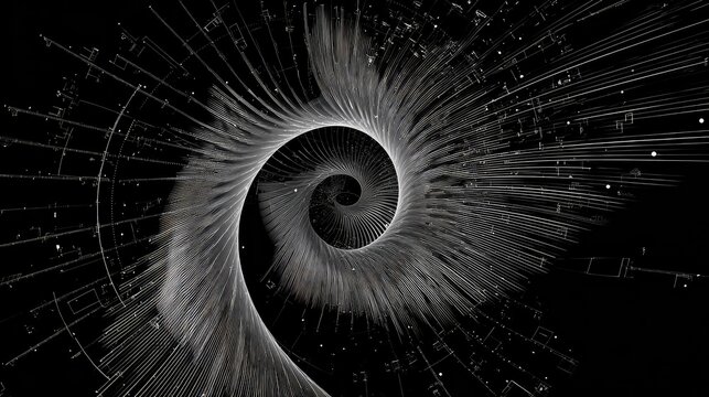 Digital spiral vortex displaying data visualization and technology