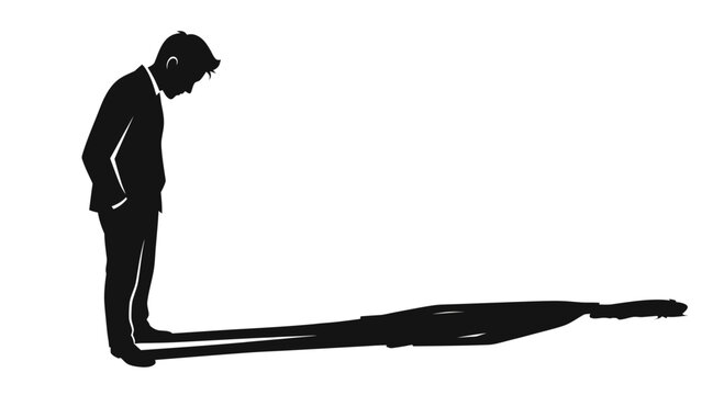 Silhouette of a contemplating businessman casting a revealing shadow showcasing his true self