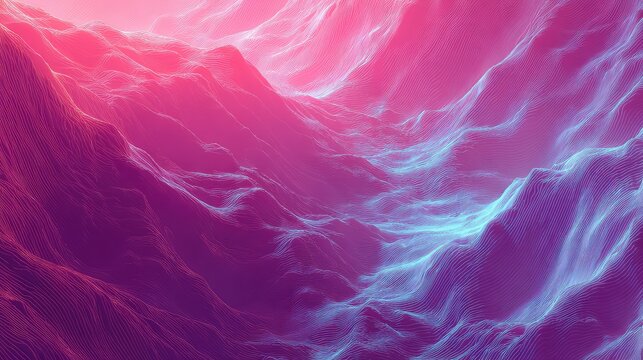 Abstract glowing topographic landscape with vibrant digital lines