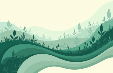 Obraz premium Lush green landscape with rolling hills and layered foliage creating a peaceful natural scene