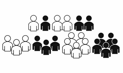 group of people icon in outline and silhouette,team, communities, crowds, and diversity,infographics,business, and social concepts, illustration isolated white background.
