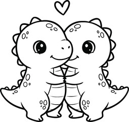 Obraz premium Cute cartoon dinosaurs hugging with a heart above them