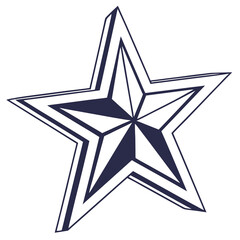 Obraz premium Geometric star shape with dark blue outline and white fill