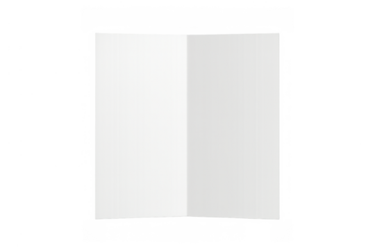 White bifold paper layout for marketing design presentation, blank folded document mockup, transparent background