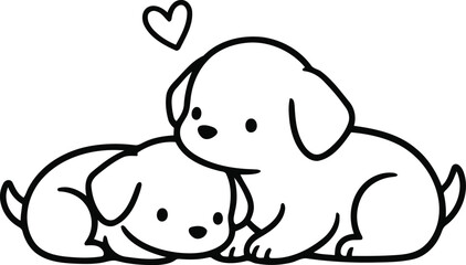 Cute cartoon puppies cuddling with a heart above them