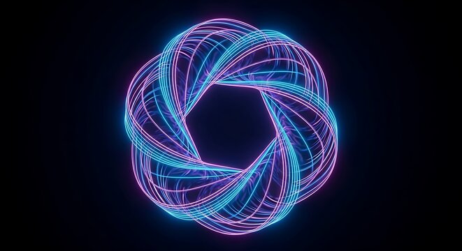 A captivating vortex of neon lights, swirling in a mesmerizing dance against the dark backdrop, creating a futuristic and abstract spectacle