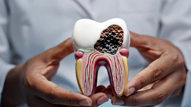 Cross section of a tooth showing decay and dental problems in detail