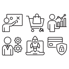 Fototapeta premium Concepts of business strategy and planning, ecommerce and shopping, data analytics, management, startup, payment and security for graphic and web design. 