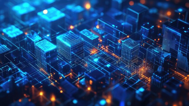 Digital city grid showing futuristic network technology