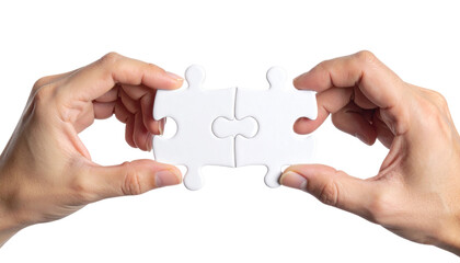 Hands Connecting White Puzzle Pieces Symbolizing Teamwork PNG