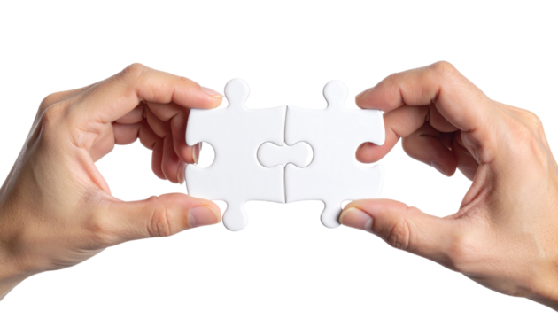 Hands Connecting White Puzzle Pieces Symbolizing Teamwork PNG