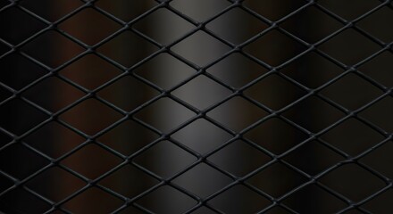 Fototapeta premium Dark abstract background featuring a black metal diamond mesh pattern overlayed a soft blur