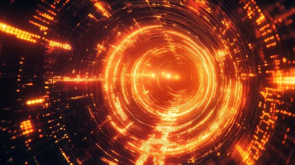 Digital data flowing through abstract futuristic tunnel