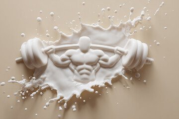 Dynamic white liquid splash forms a powerful muscular figure lifting a barbell against a smooth background