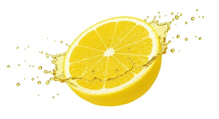 Half lemon fruit with juice splash isolated on white background a refreshing image
