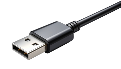Modern USB-A to USB-C Cord Flat Top View on Transparent Background