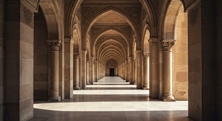 Obraz premium Magnificent Arched Corridor of a Historic Building Creating a Sense of Depth and Grandeur