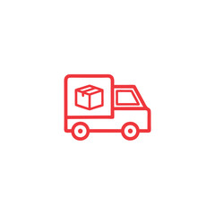 Red outline depicts a delivery truck transporting a parcel on a clean white backdrop