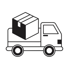 Outlined delivery truck carries a large package along the road for shipment and distribution