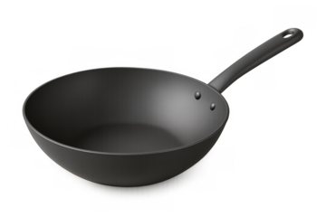 Black non-stick wok with handle, kitchenware for cooking asian cuisine, preparing stir-fry dishes