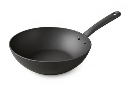 Black non-stick wok with handle, kitchenware for cooking asian cuisine, preparing stir-fry dishes