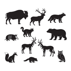 Fototapeta premium wild animals silhouettes - set of animals vector silhouette icon set