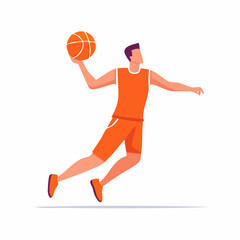 Fototapeta premium Dynamic Vector Illustration of a Male Basketball Player in Orange Uniform Jumping with a Ball