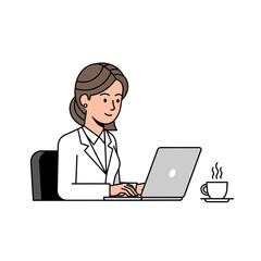 Woman Working on Laptop with Coffee Business Professional Illustration