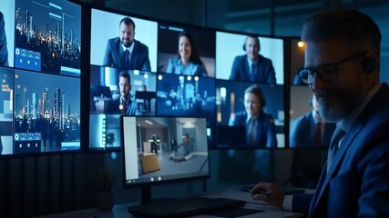 Businessman in a video conference call with colleagues, remote work concept - Powered by Adobe