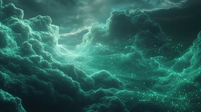 Cloud computing data network lines forming abstract landscape